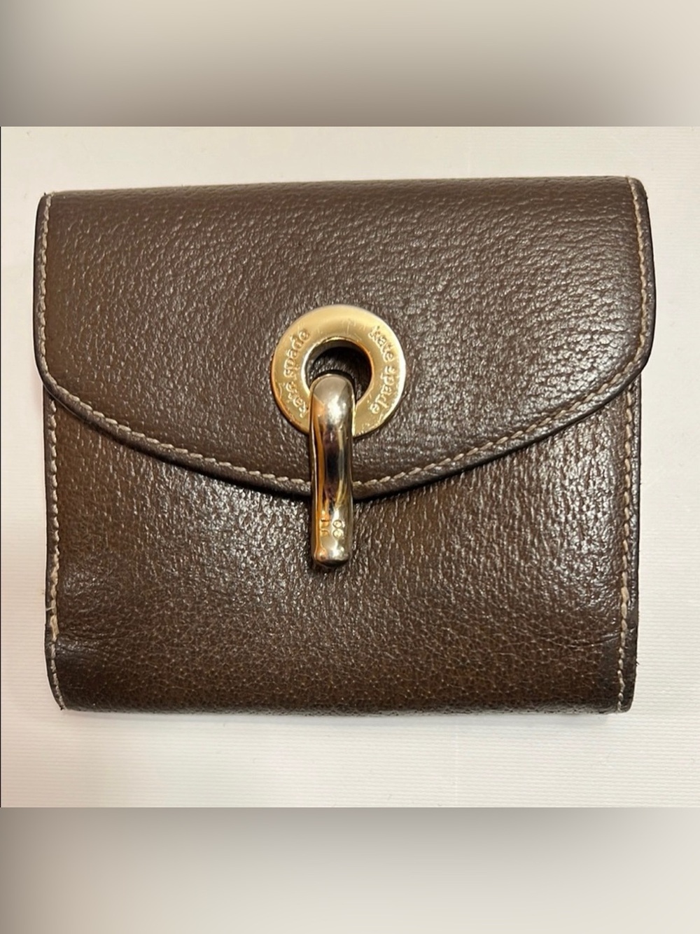 Kate Spade New York Brown Leather Bifold Wallet with Gold Lock Fastener